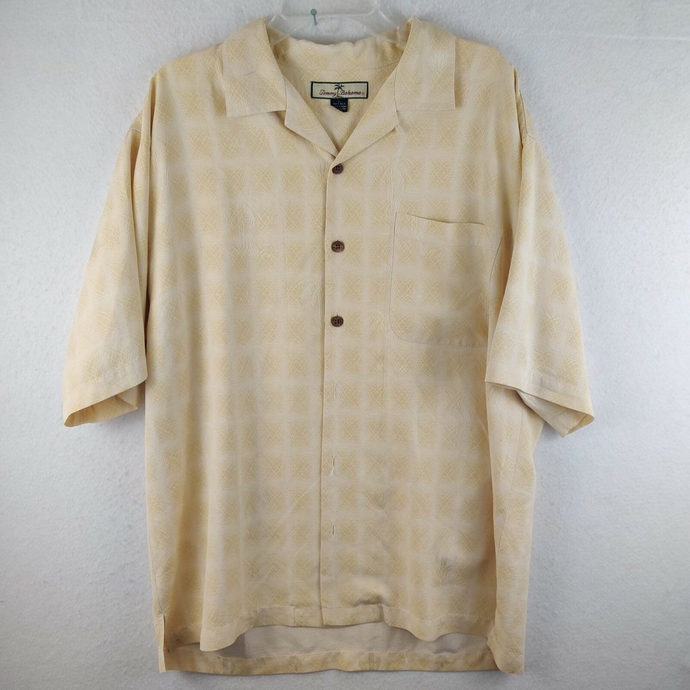 Tommy Bahama Mens Large Silk Casual Geometric Button Up‎ Shirt Size L